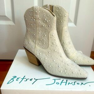 Brand New in Box - Betsey Johnson Pearl Western Booties